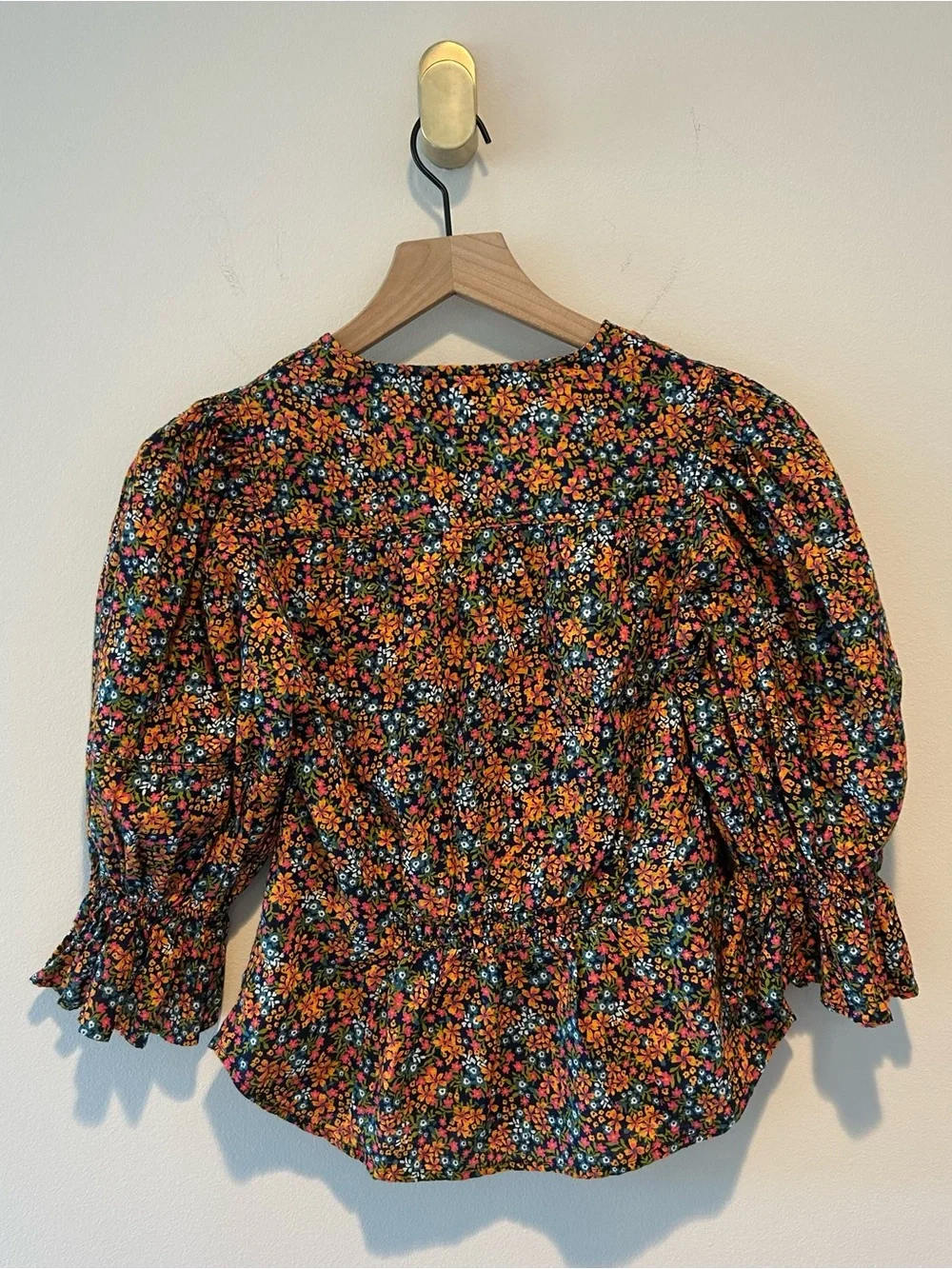 Free People Women’s Blouse “I Found You” Floral Button-Front Top  Orange Navy